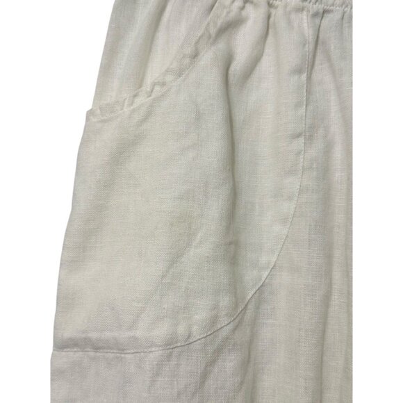 FLAX White Linen Pants Elastic Waist Wide Leg Flowy Lagenlook Pockets Size P - Picture 4 of 9